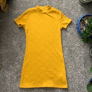 Yellow knit mock turtleneck sweater dress